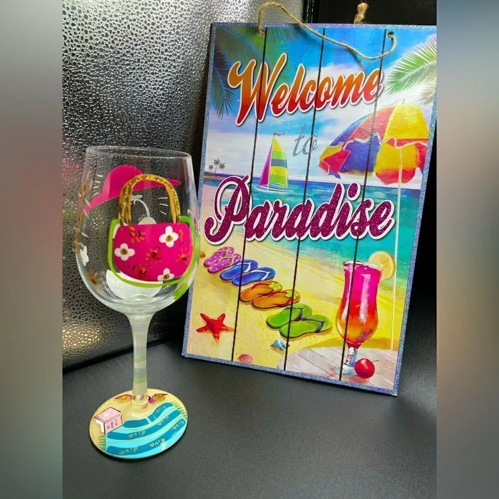 LOLITA - “Beach Diva” * Love my Wine * Hand-painted Wine Glass
